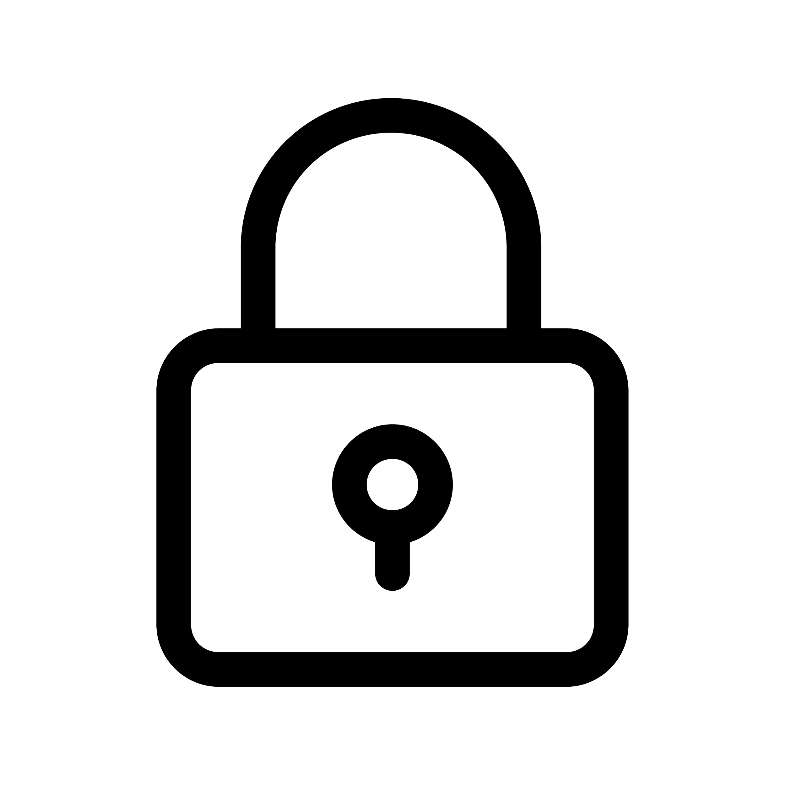 Outline of a padlock with a keyhole in the center.